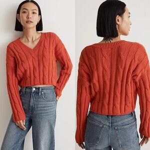 NWT Madewell Women's Cable Knit Fisherman Sweater in Roasted Squash Orange